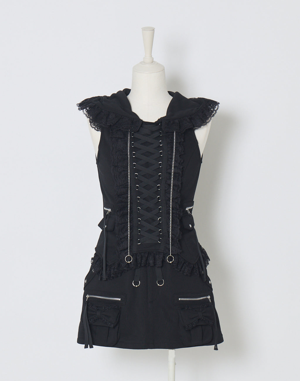 AVENCHUMU Lace-up frilled lace sleeveless hoodie