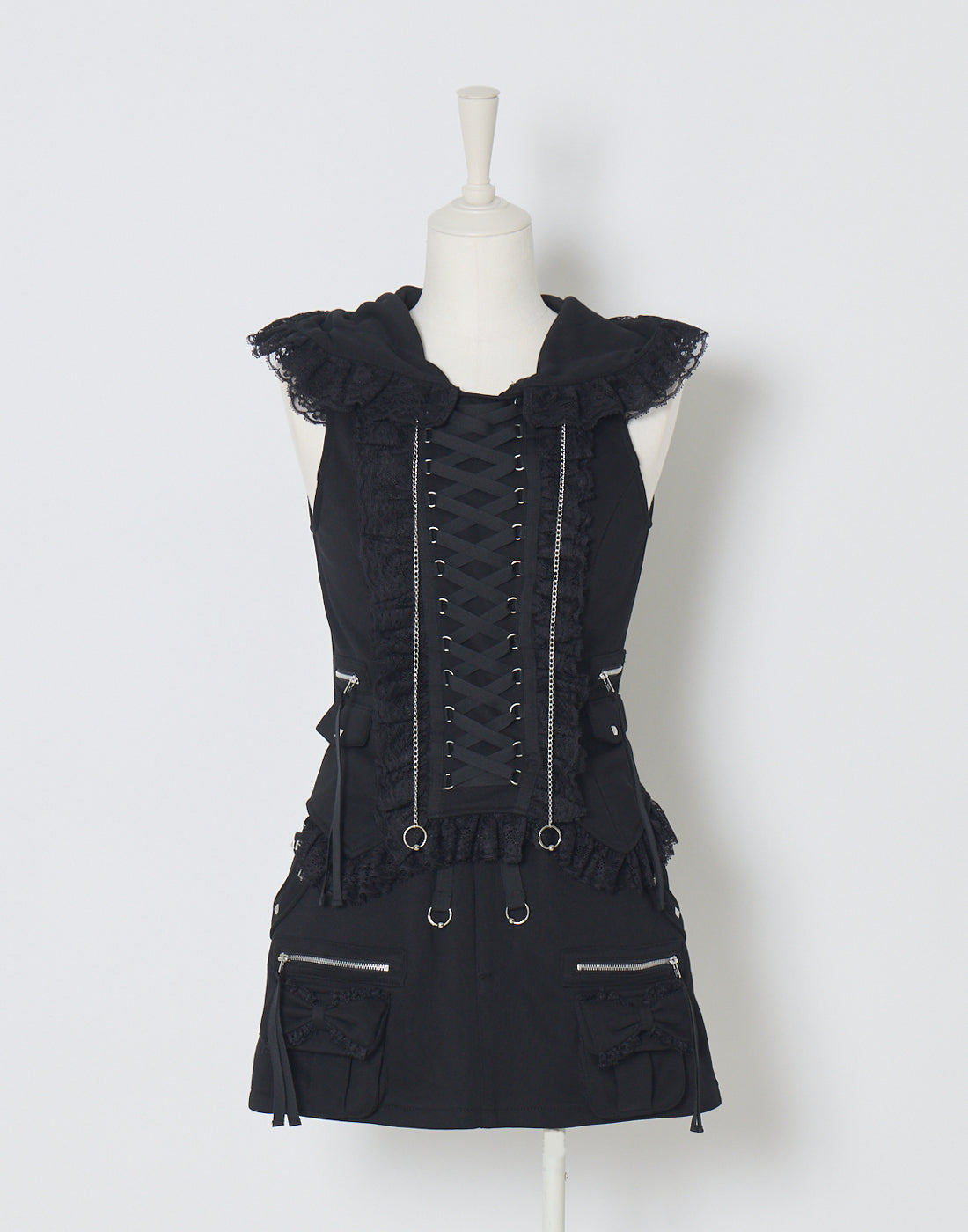 AVENCHUMU Lace-up frilled lace sleeveless hoodie