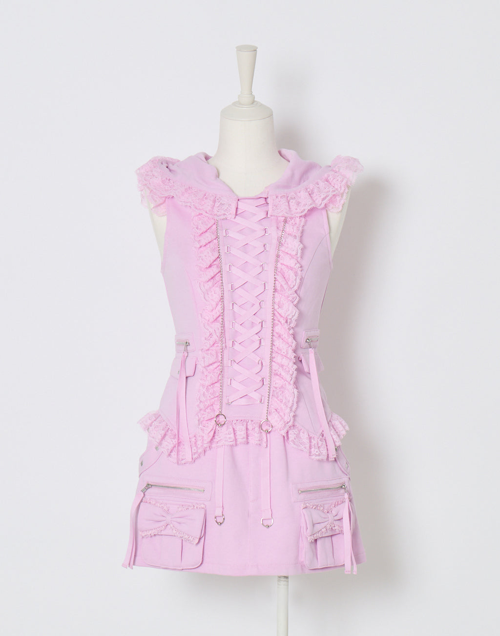 AVENCHUMU Lace-up frilled lace sleeveless hoodie