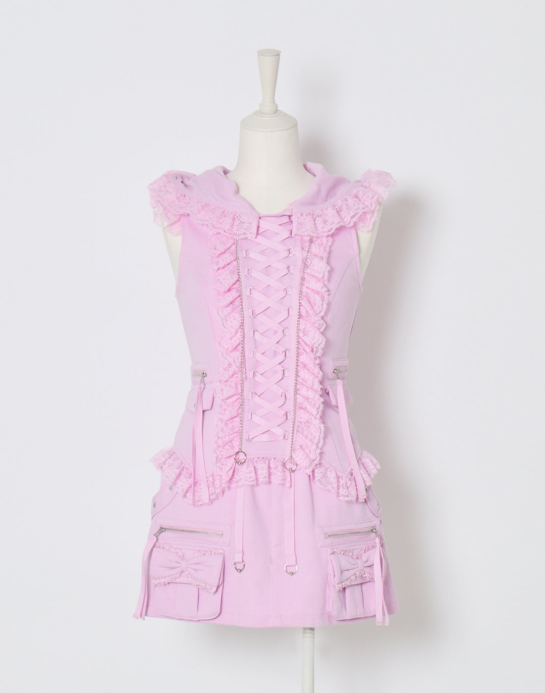 AVENCHUMU Lace-up frilled lace sleeveless hoodie