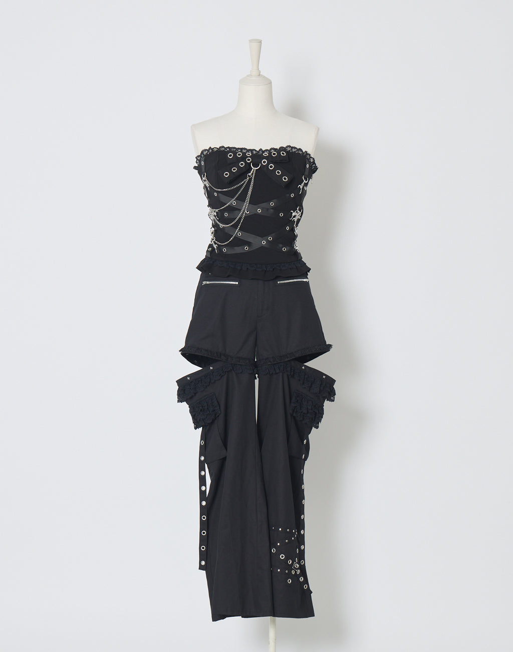 AVENCHUMU Cross chain & ribbon corset