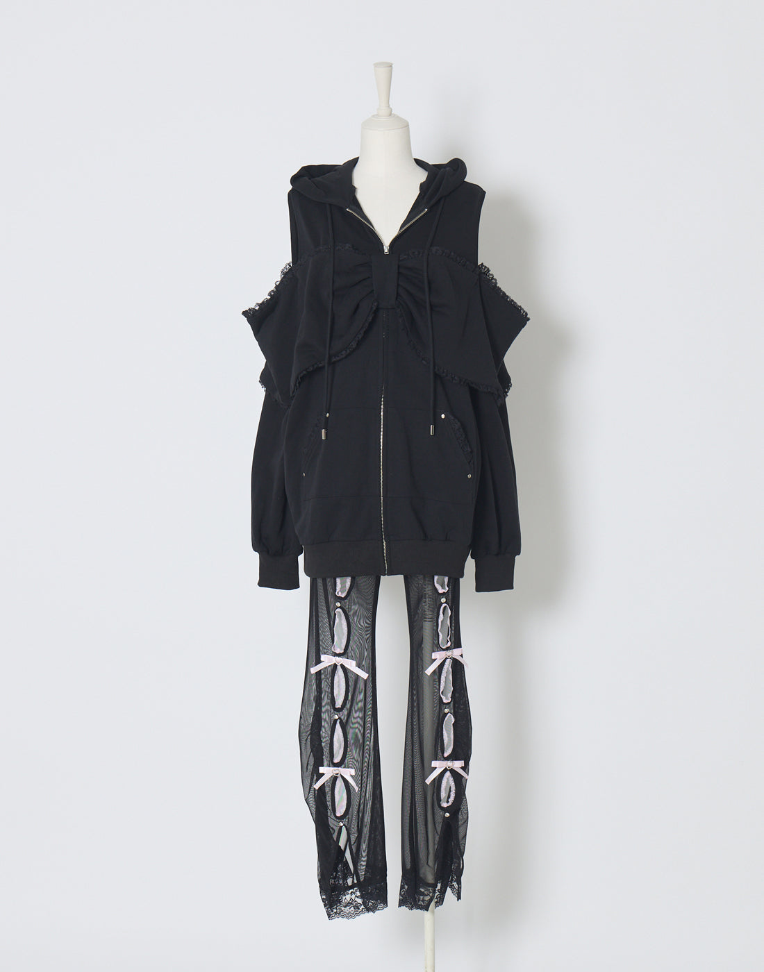 AVENCHUMU Ribbon shoulder zip hoodie oversize Dress