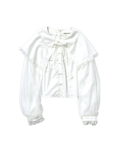 <March Delivery> mellfy memory Dreamy mini ribbon cape Blouse