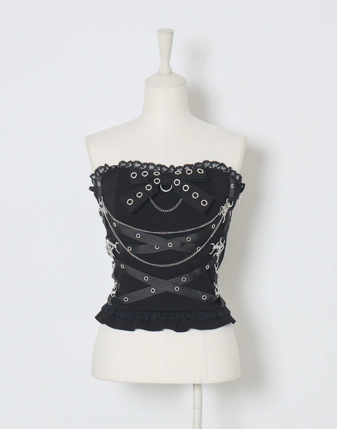 AVENCHUMU Cross chain & ribbon corset