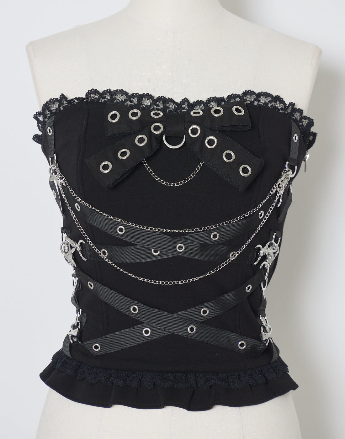 AVENCHUMU Cross chain & ribbon corset