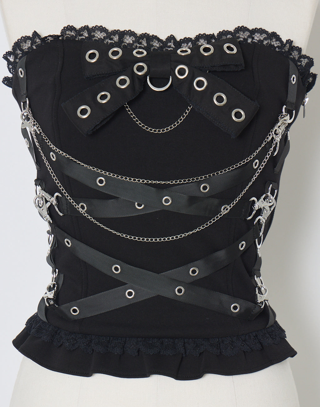 AVENCHUMU Cross chain & ribbon corset