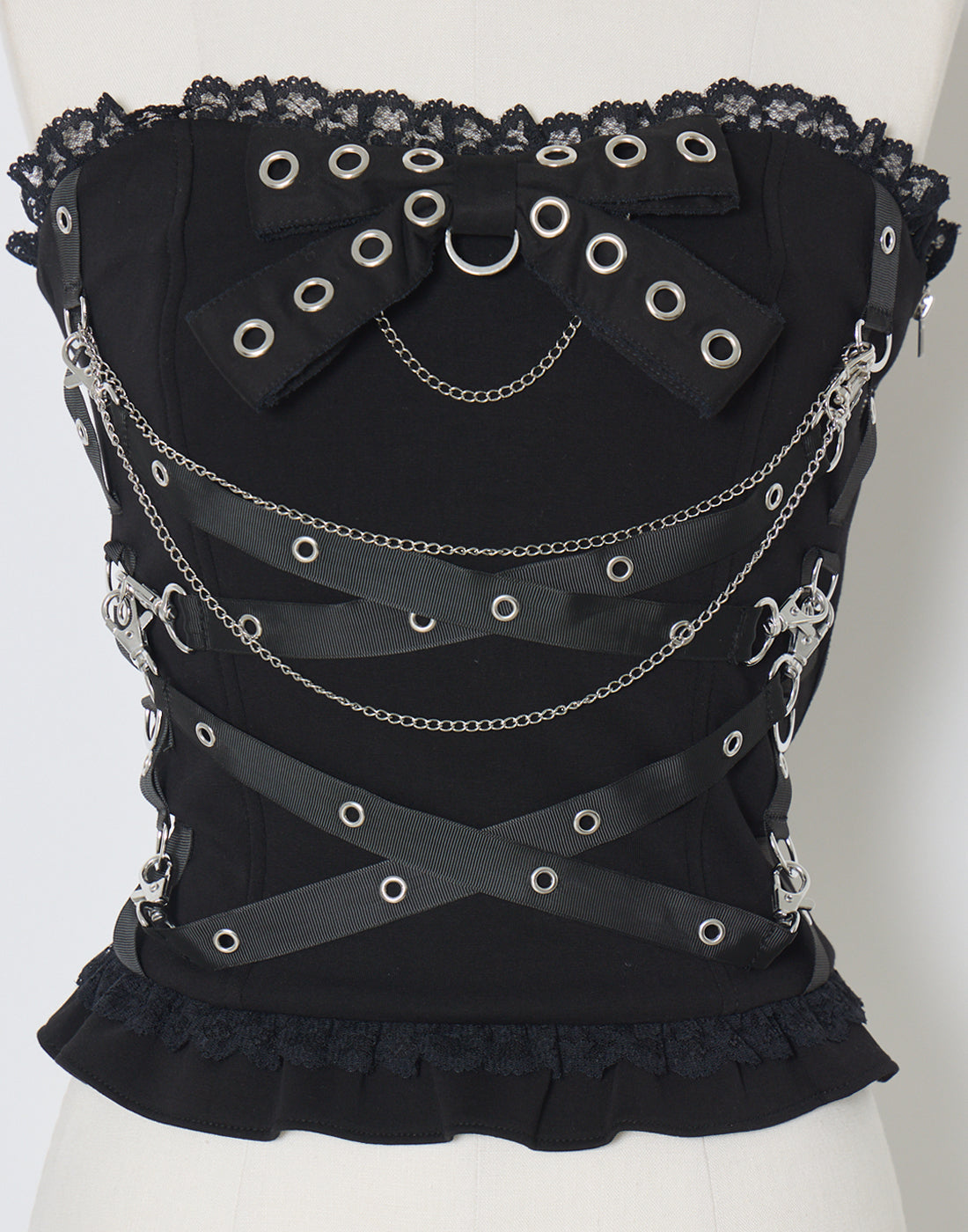 AVENCHUMU Cross chain & ribbon corset