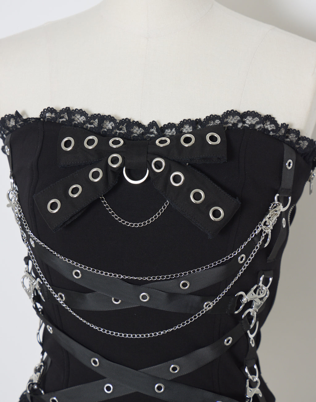 AVENCHUMU Cross chain & ribbon corset