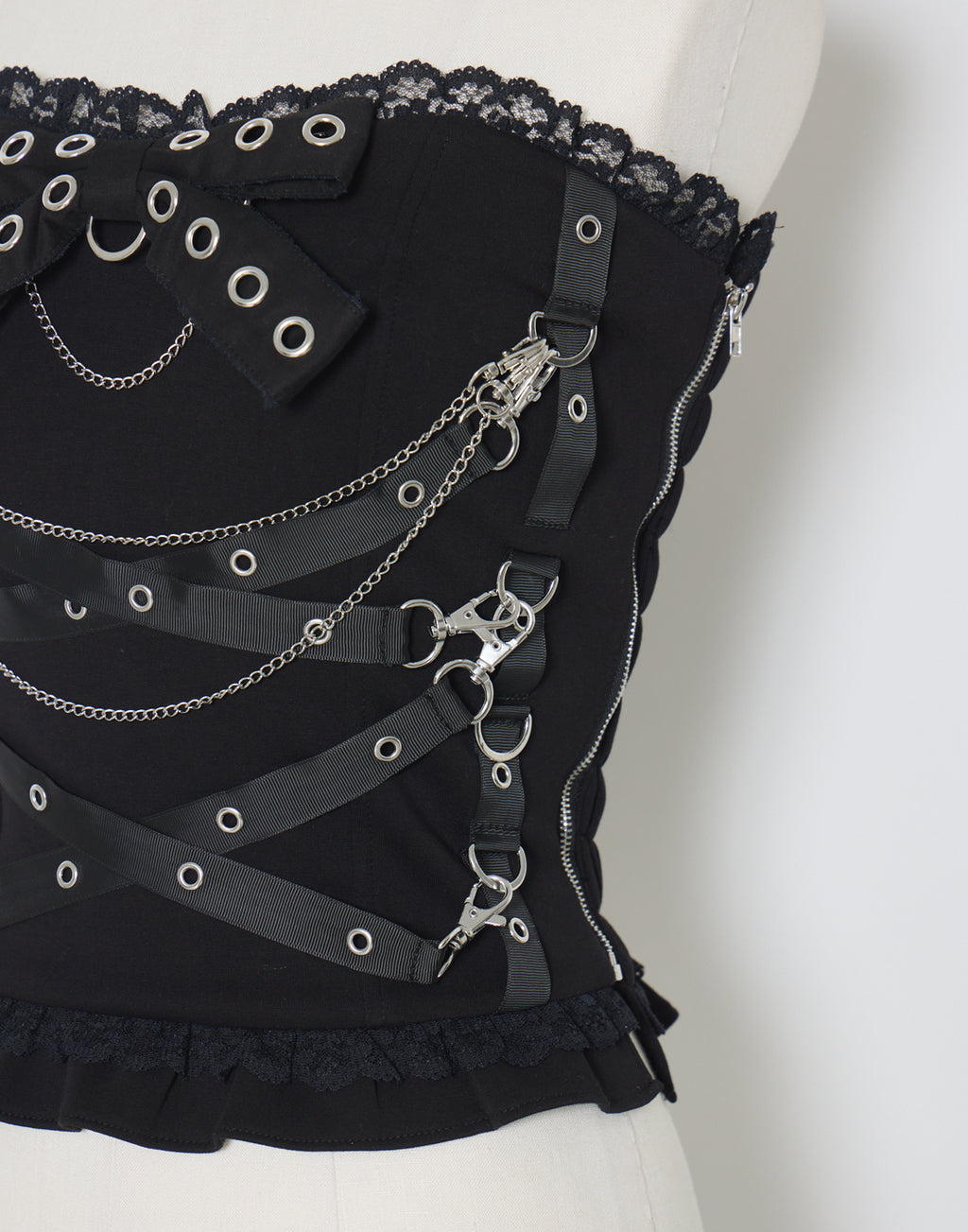 AVENCHUMU Cross chain & ribbon corset