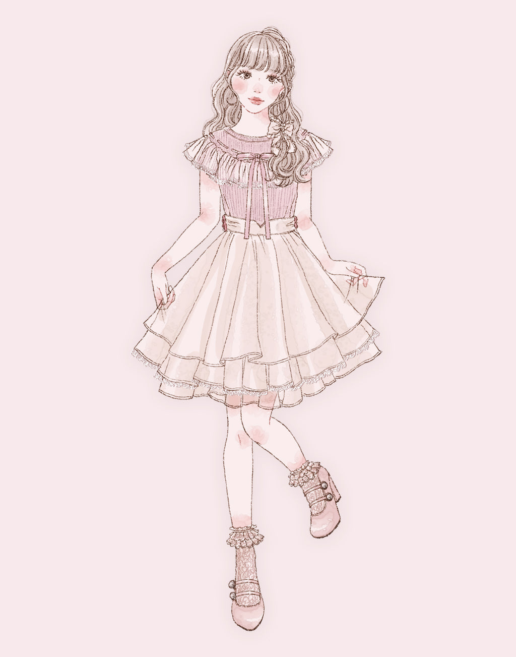 mellfy memory Angelic tulle & ribbon Knit Top