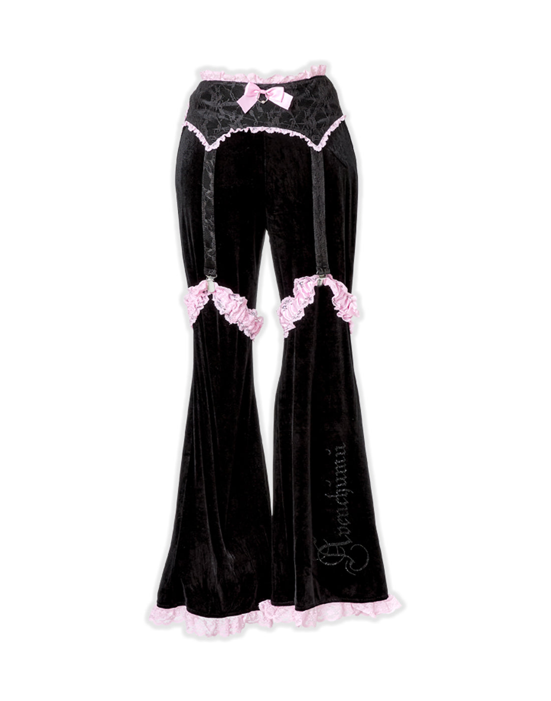 AVENCHUMU Rhinestone logo garter velor flare pants