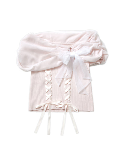 <March Delivery> mellfy memory Melty tulle off-shoulder Top