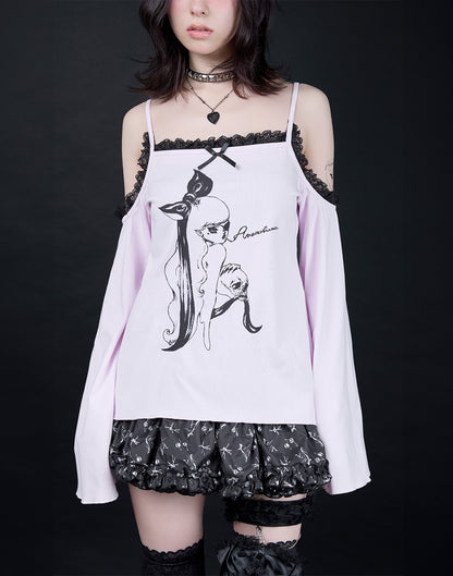AVENCHUMU ERICO collaboration illustration flare sleeve top