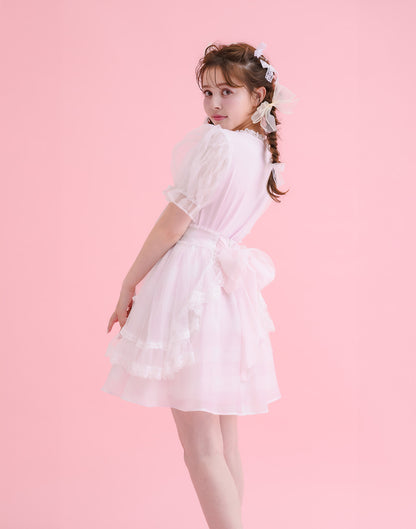 mellfy memory Twin lace-up ribbon puff T-shirt