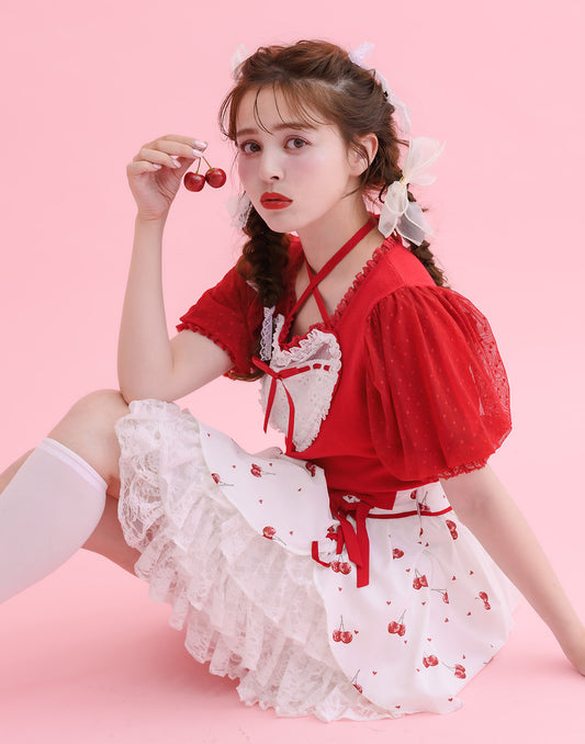 mellfy memory Sweet cherry lace frill Skirt
