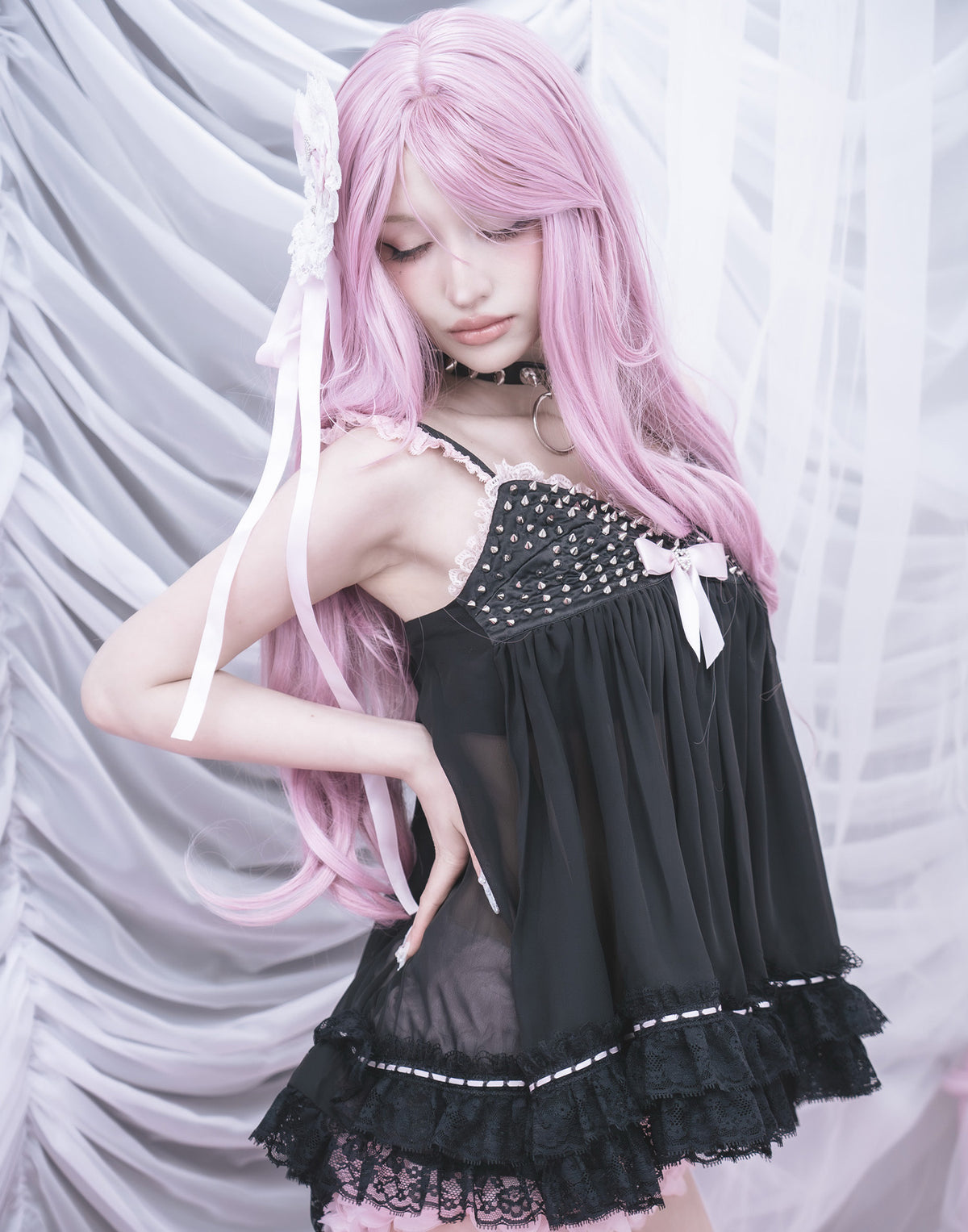 AVENCHUMU Lace & studs babydoll