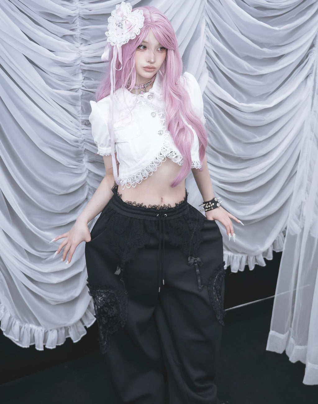 AVENCHUMU Lace hearts garter sweat pants