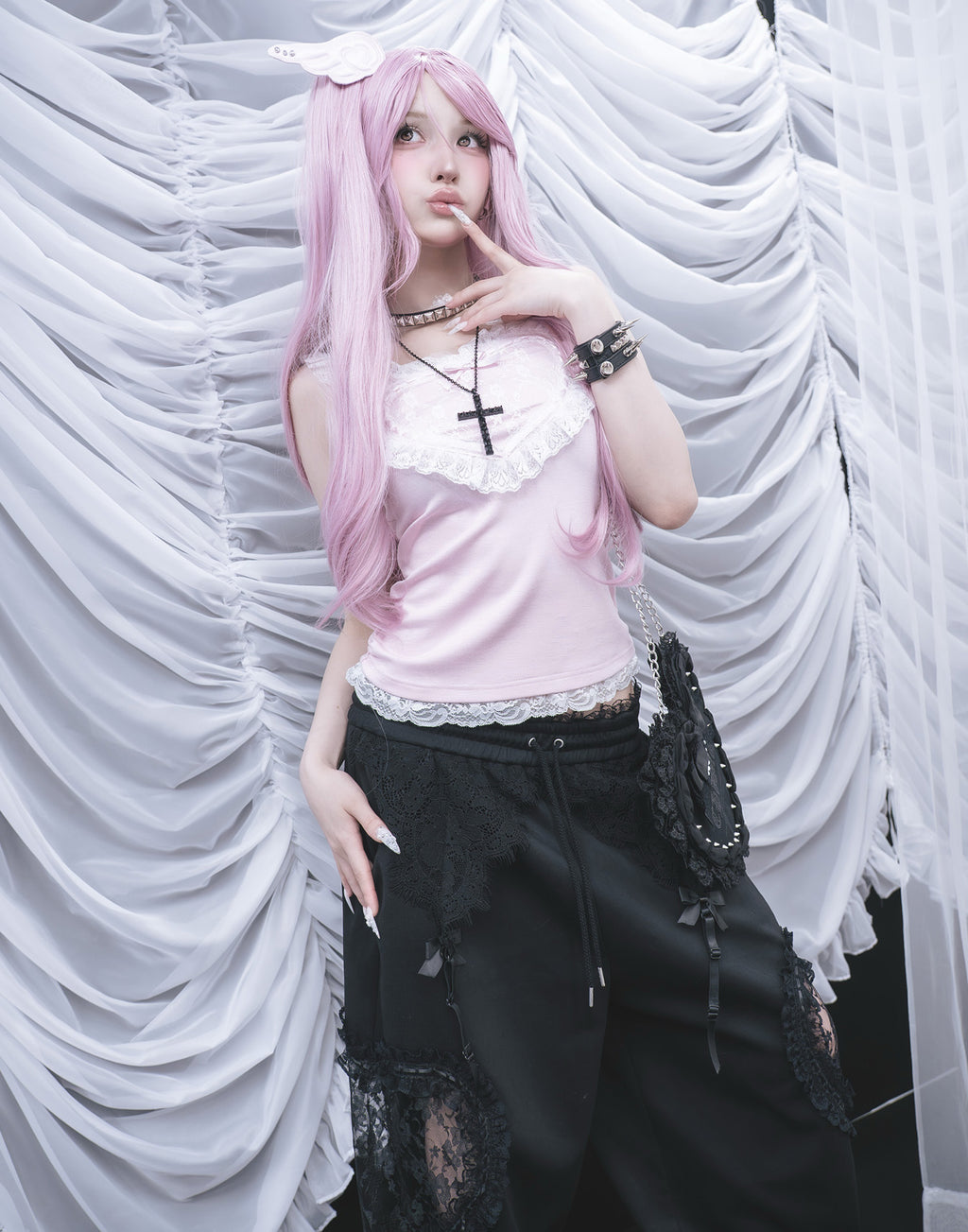AVENCHUMU Lacy heart camisole ＆cardigan ensemble