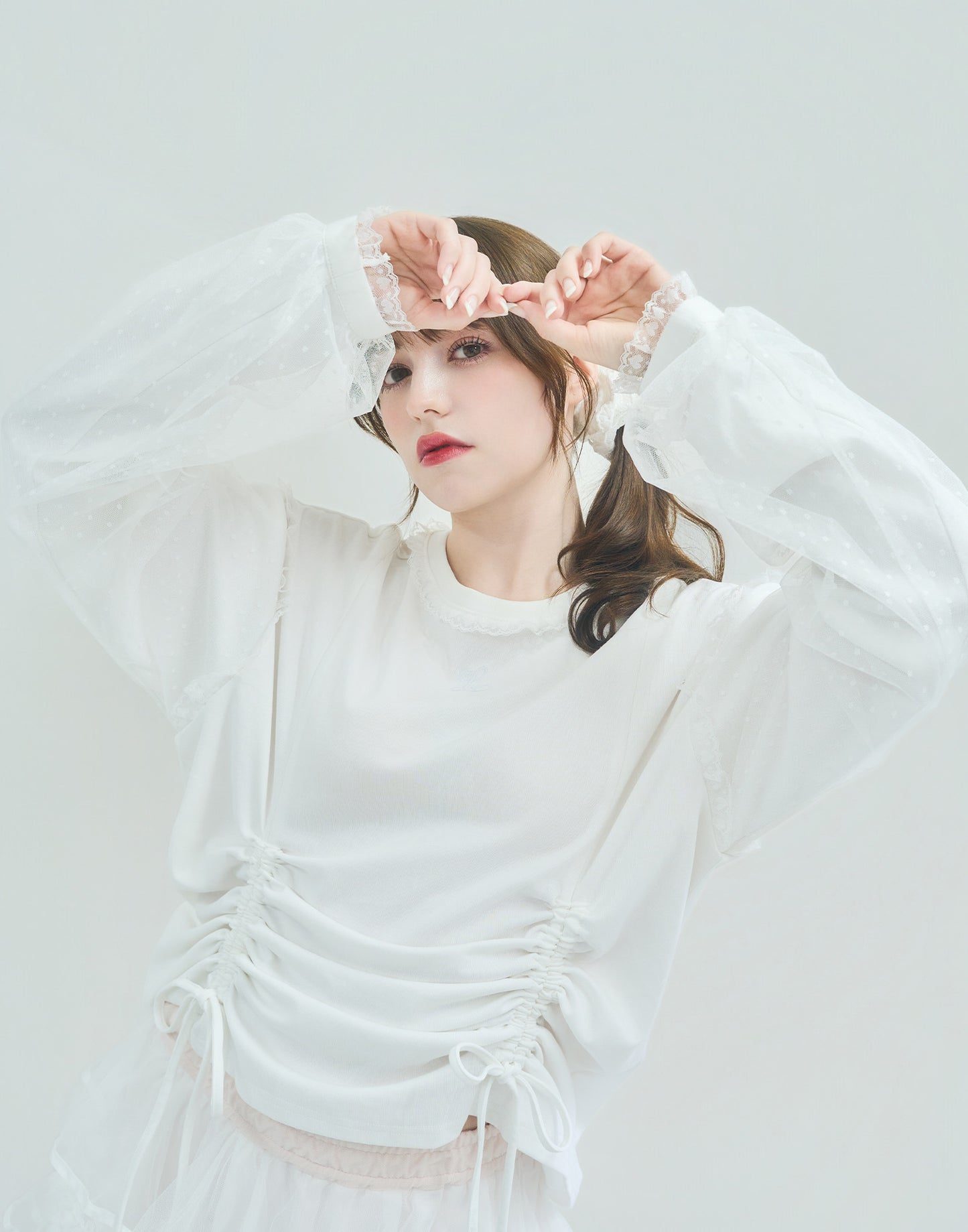 Lolime lacy shirring logo pullover