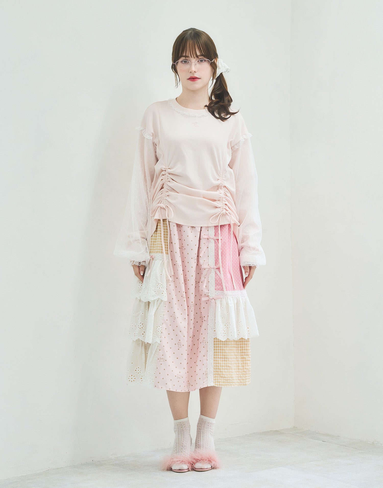 (Pre-order) Lolime lacy shirring logo pullover