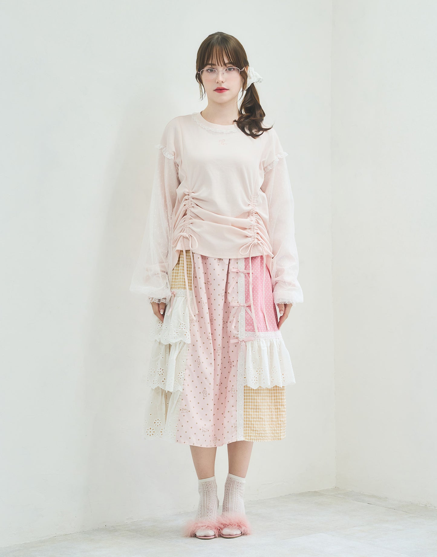 Lolime lacy shirring logo pullover