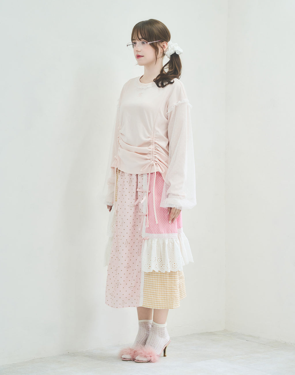 Lolime lacy shirring logo pullover