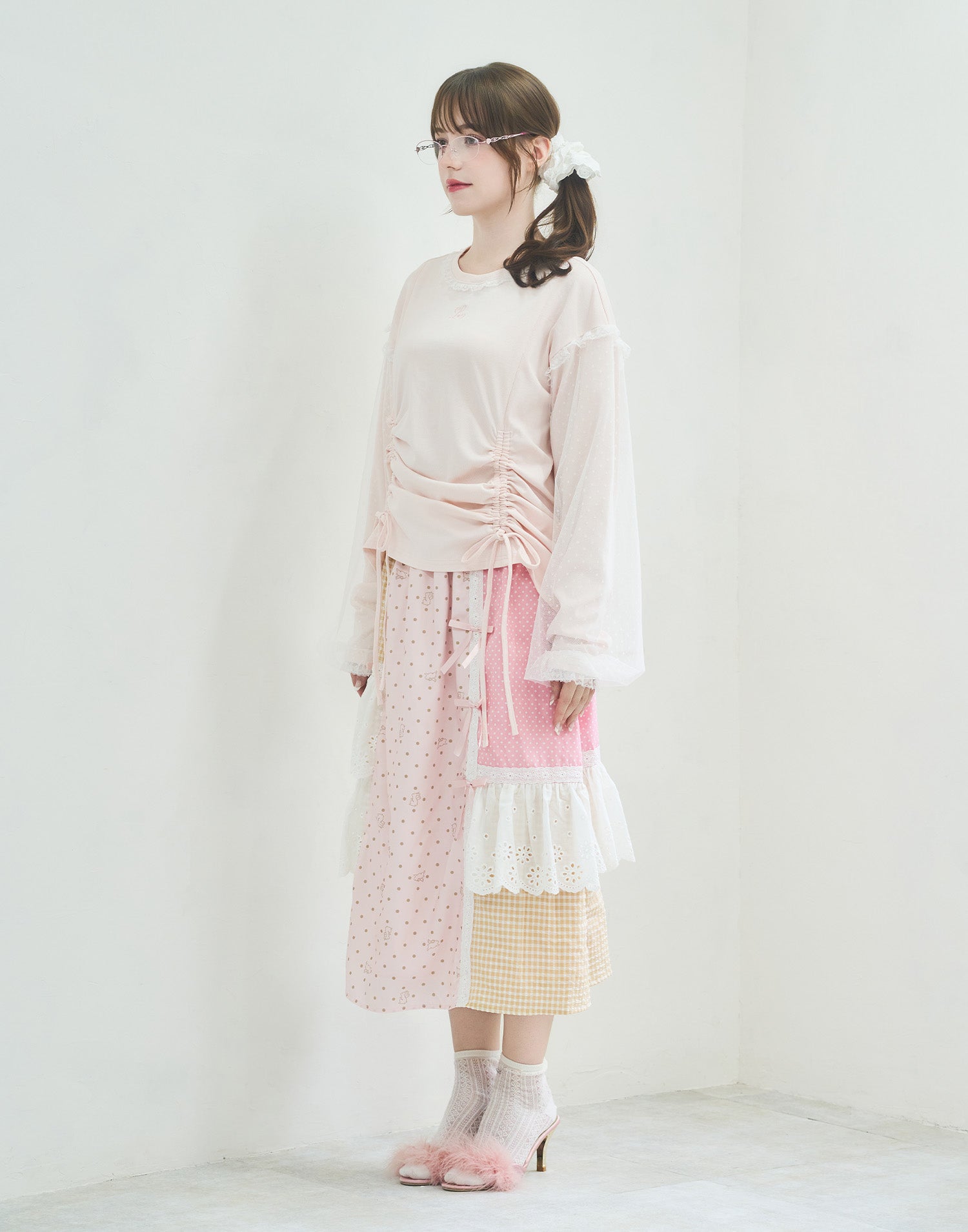 Lolime lacy shirring logo pullover