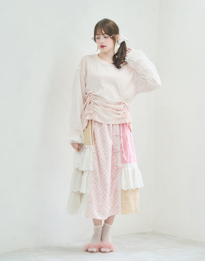 Lolime lacy shirring logo pullover