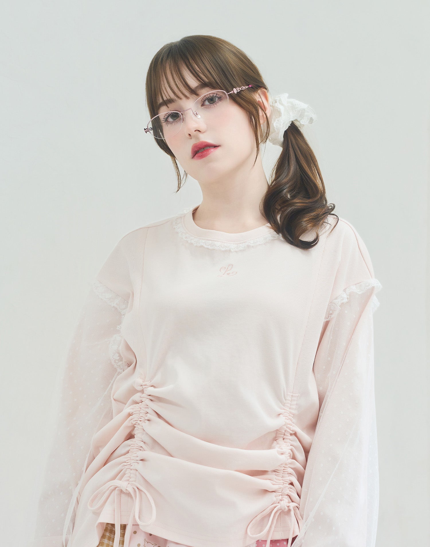 Lolime lacy shirring logo pullover