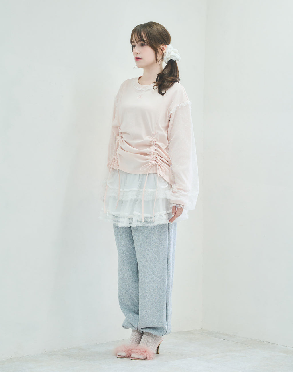 Lolime lacy shirring logo pullover