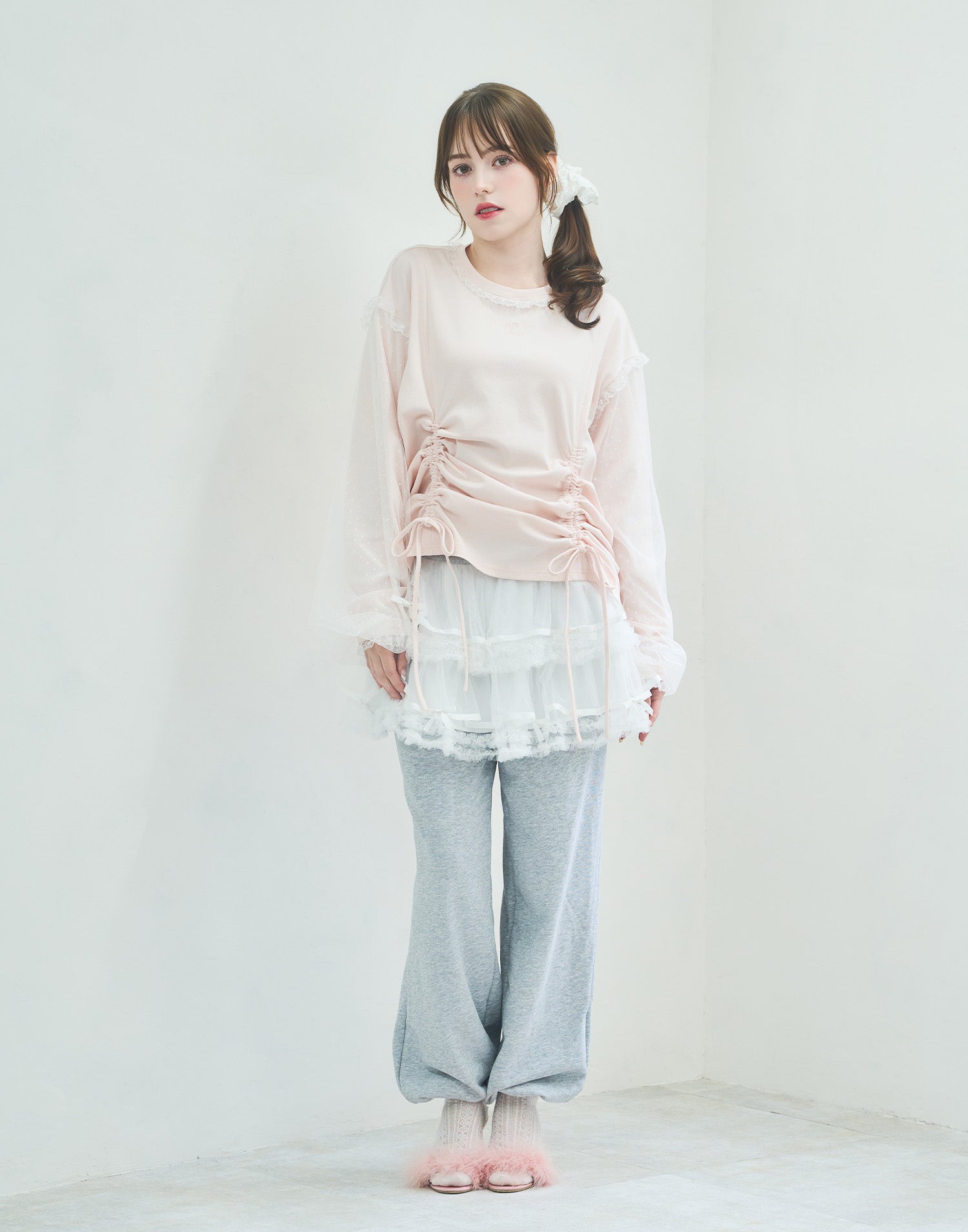 Lolime lacy shirring logo pullover