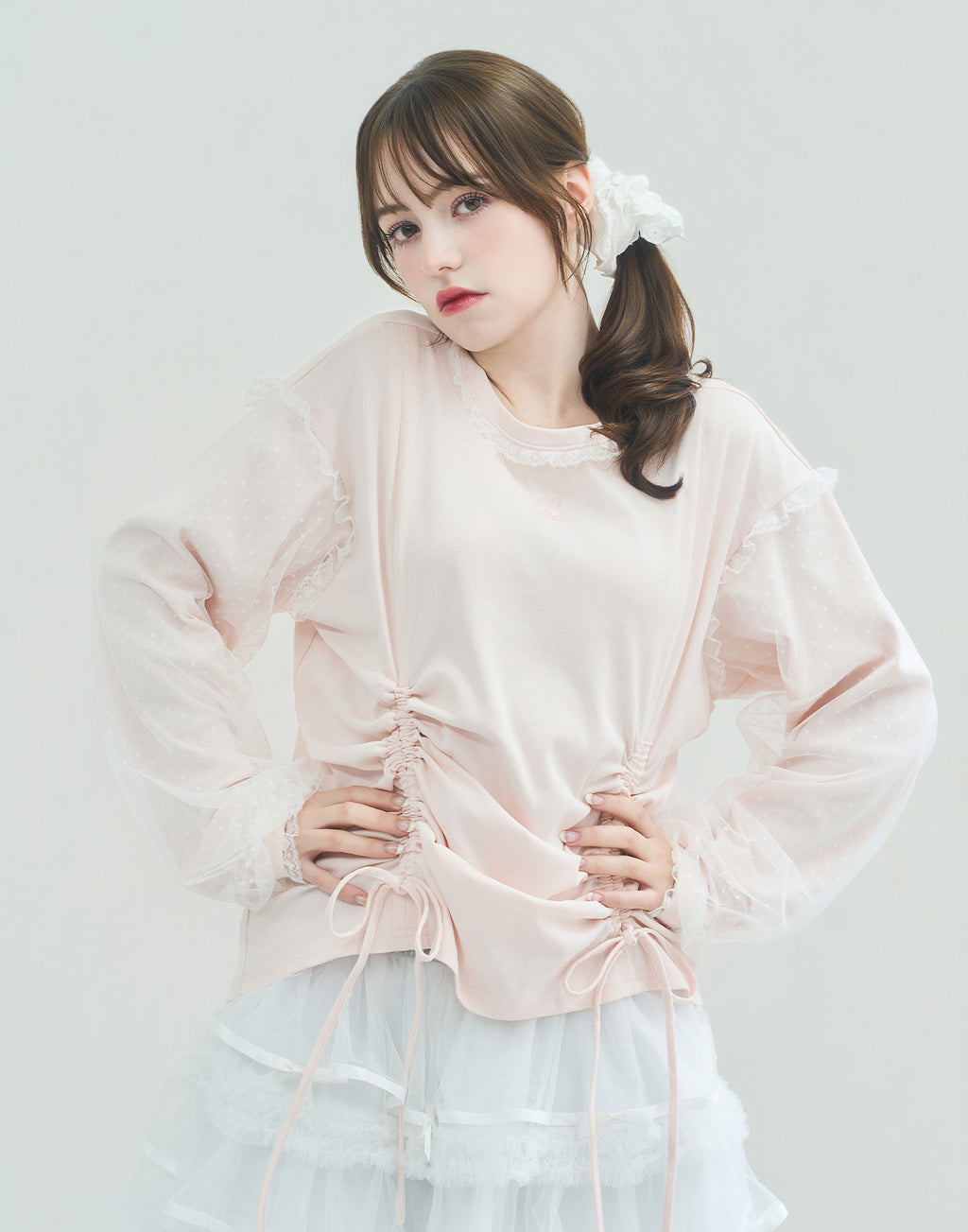 Lolime lacy shirring logo pullover