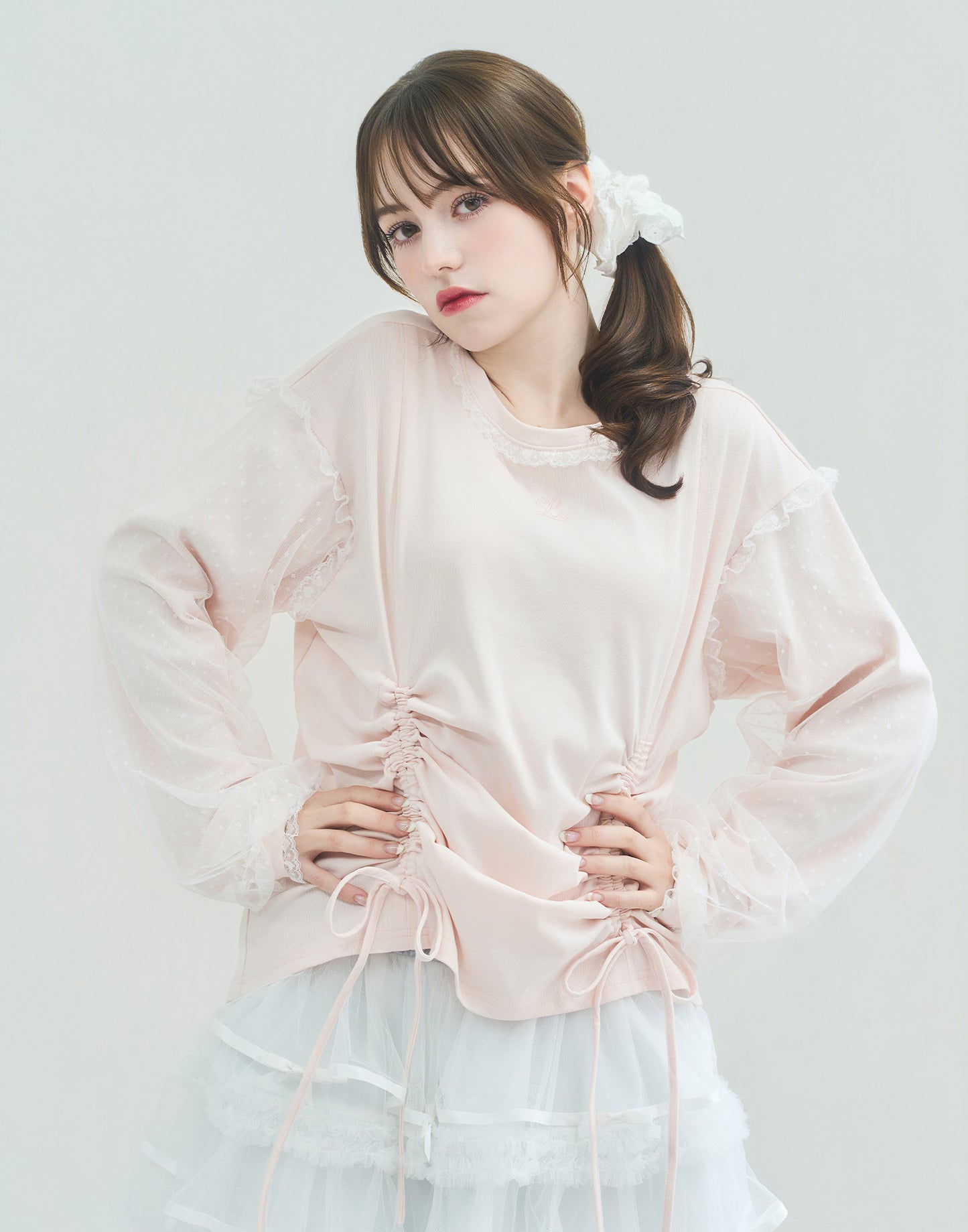 Lolime lacy shirring logo pullover