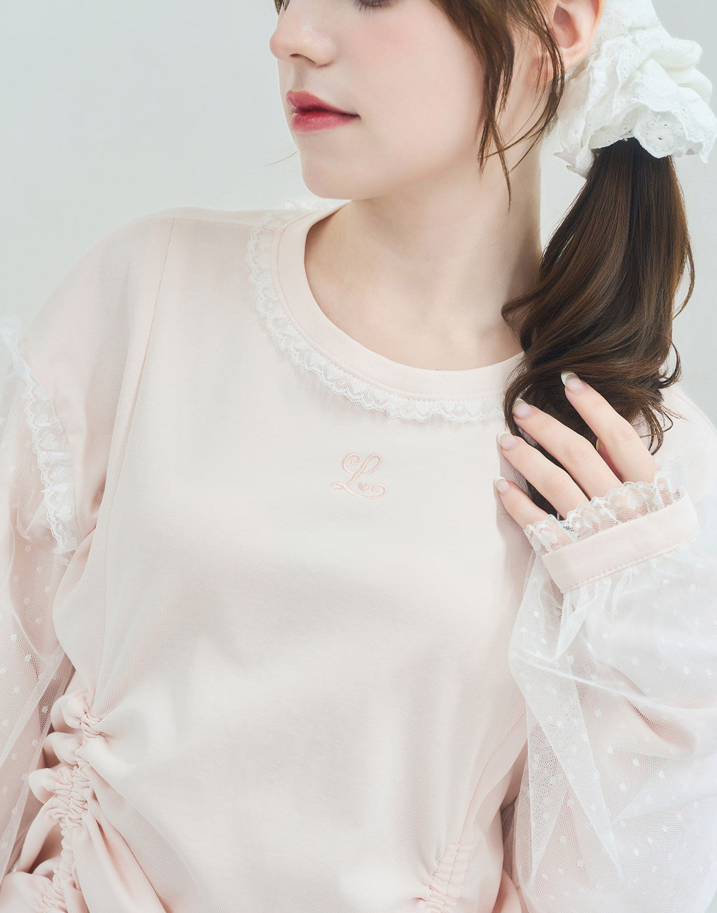 Lolime lacy shirring logo pullover