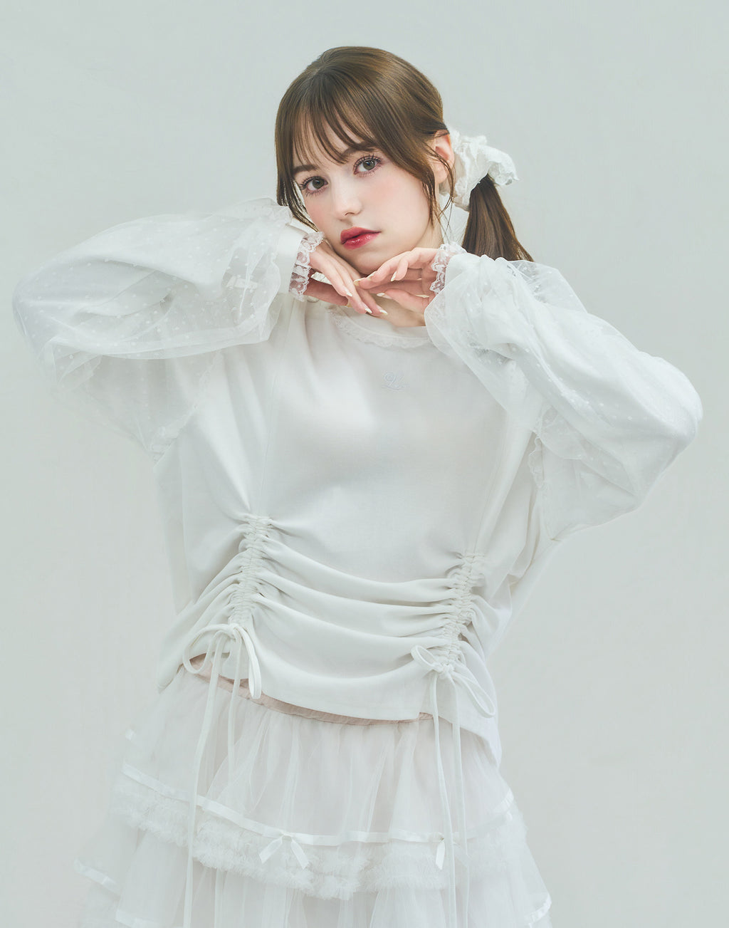 (Pre-order) Lolime lacy shirring logo pullover