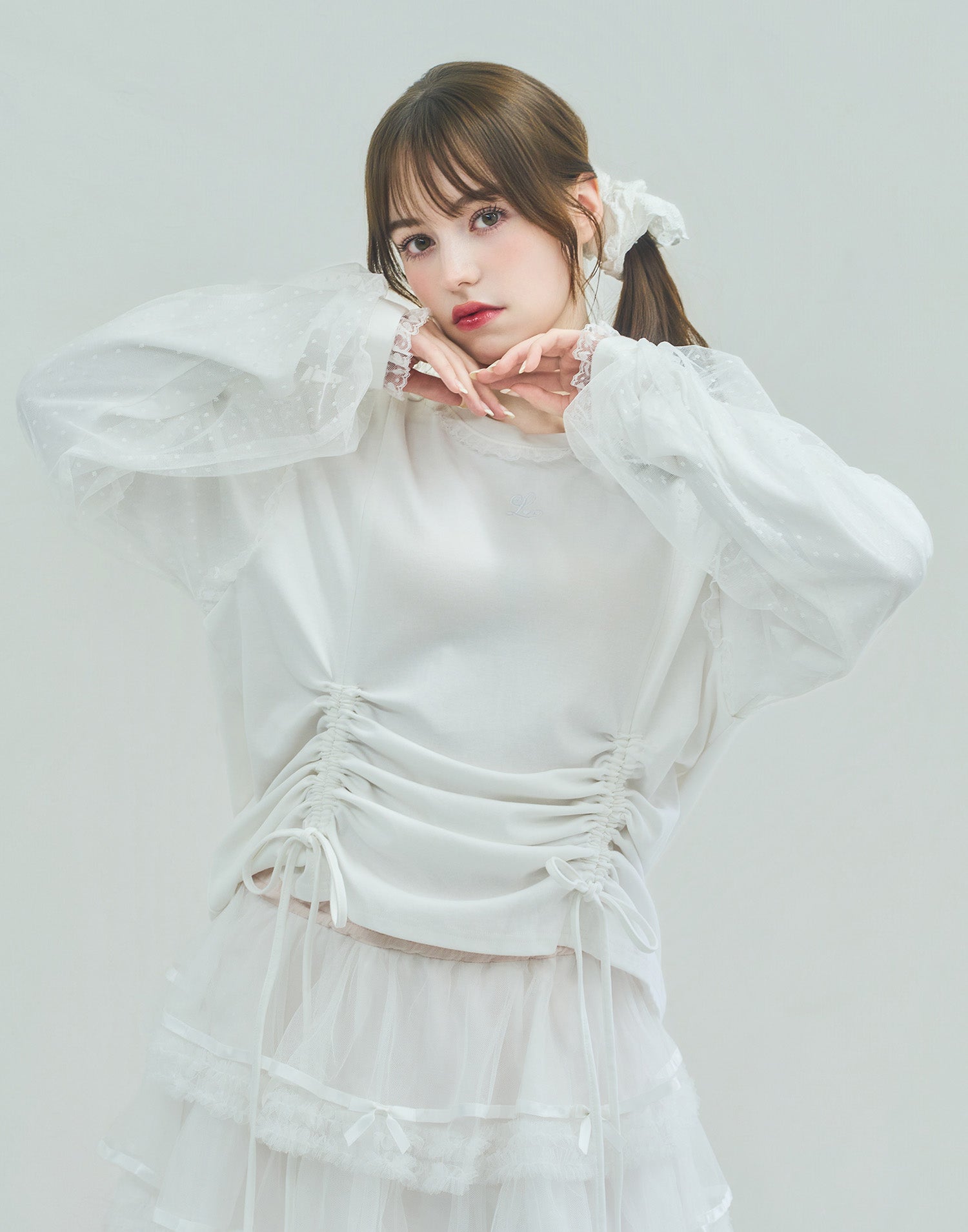 (Pre-order) Lolime lacy shirring logo pullover