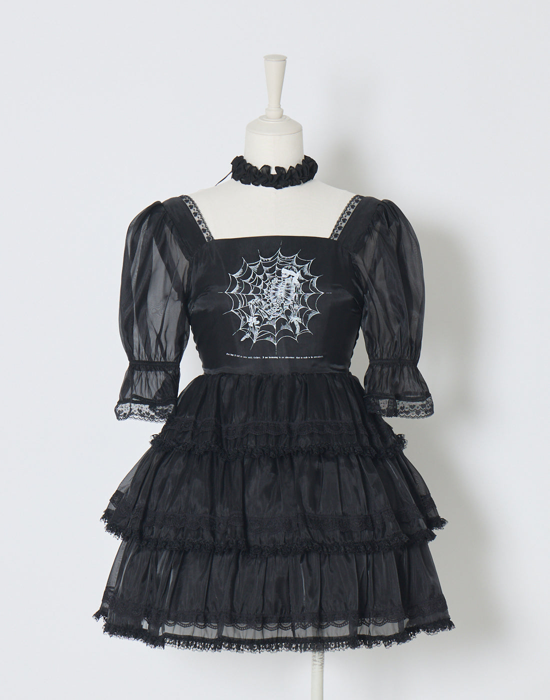AVENCHUMU Frill choker sheer tiered illustration Dress