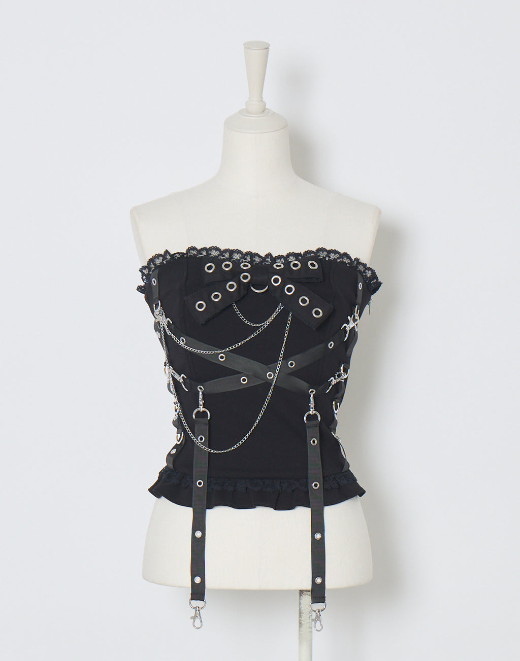 AVENCHUMU Cross chain & ribbon corset
