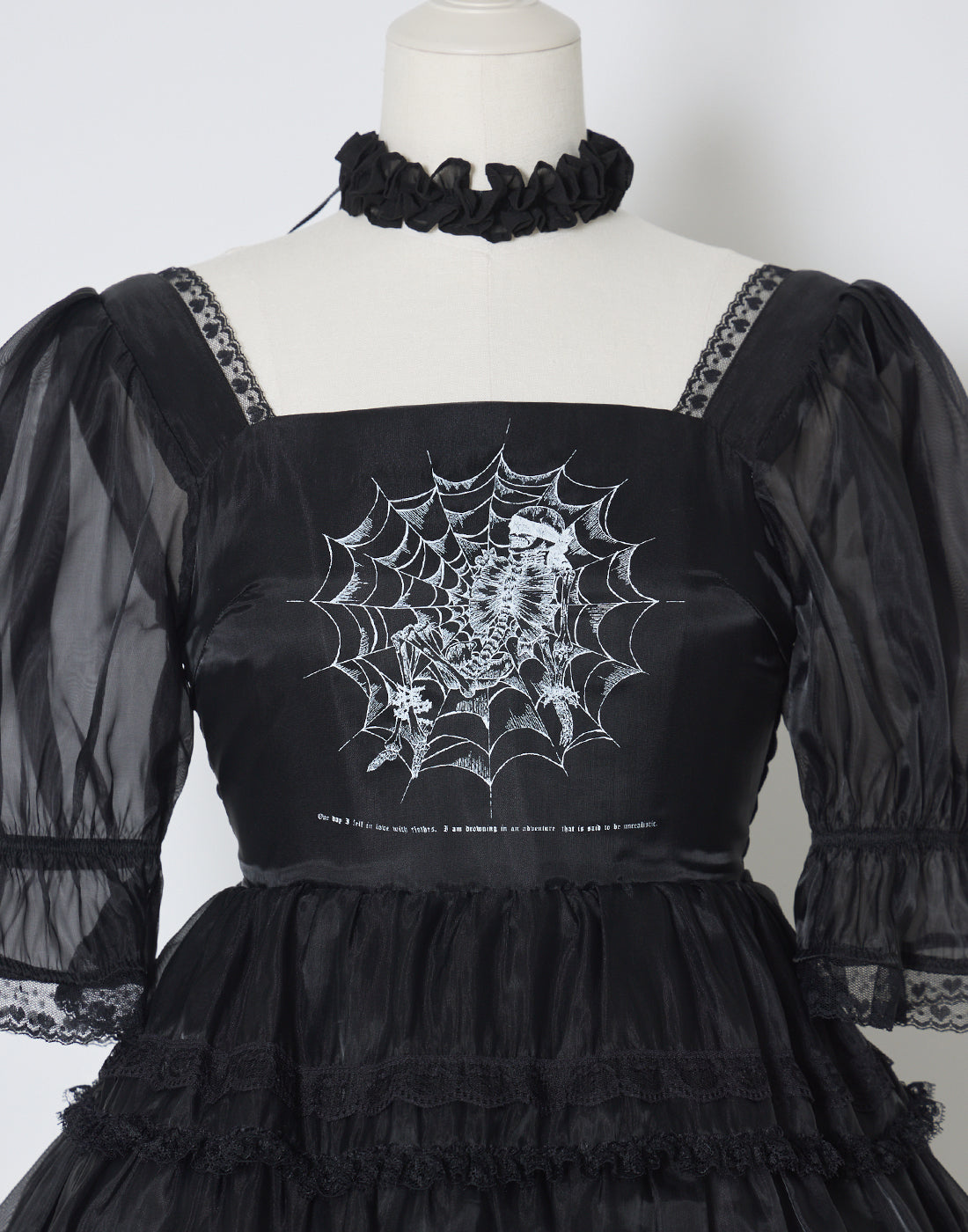 AVENCHUMU Frill choker sheer tiered illustration Dress