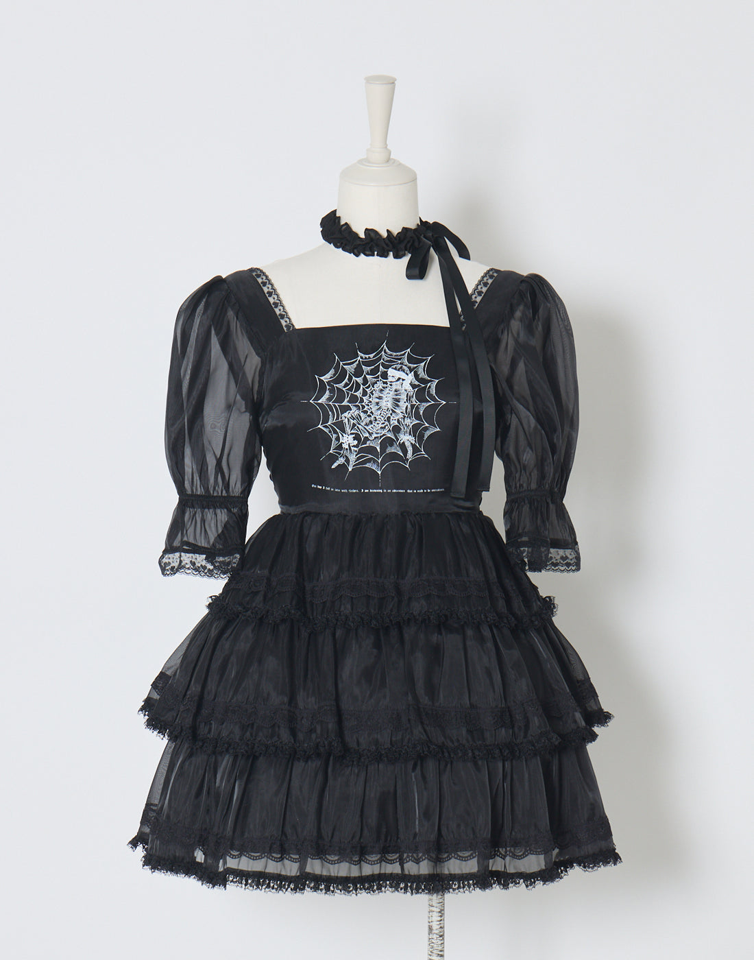 AVENCHUMU Frill choker sheer tiered illustration Dress
