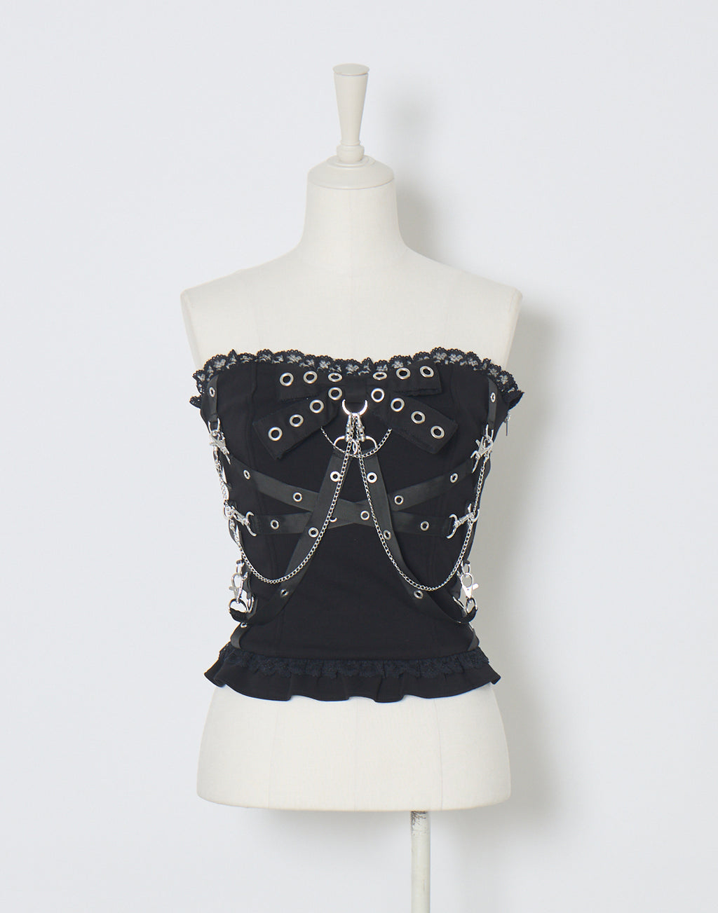 AVENCHUMU Cross chain & ribbon corset