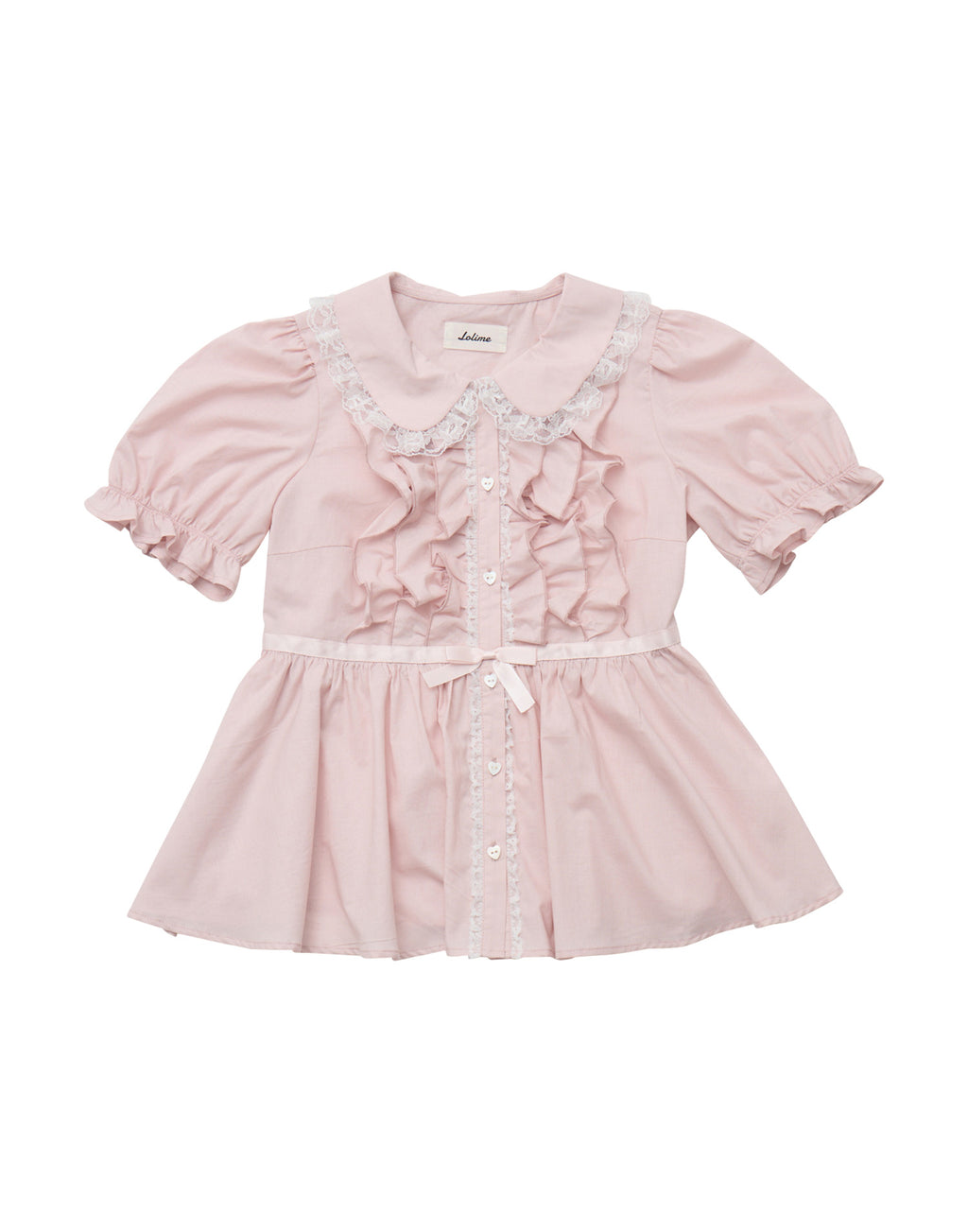 Lolime ribbon puff sleeve ruffle blouse