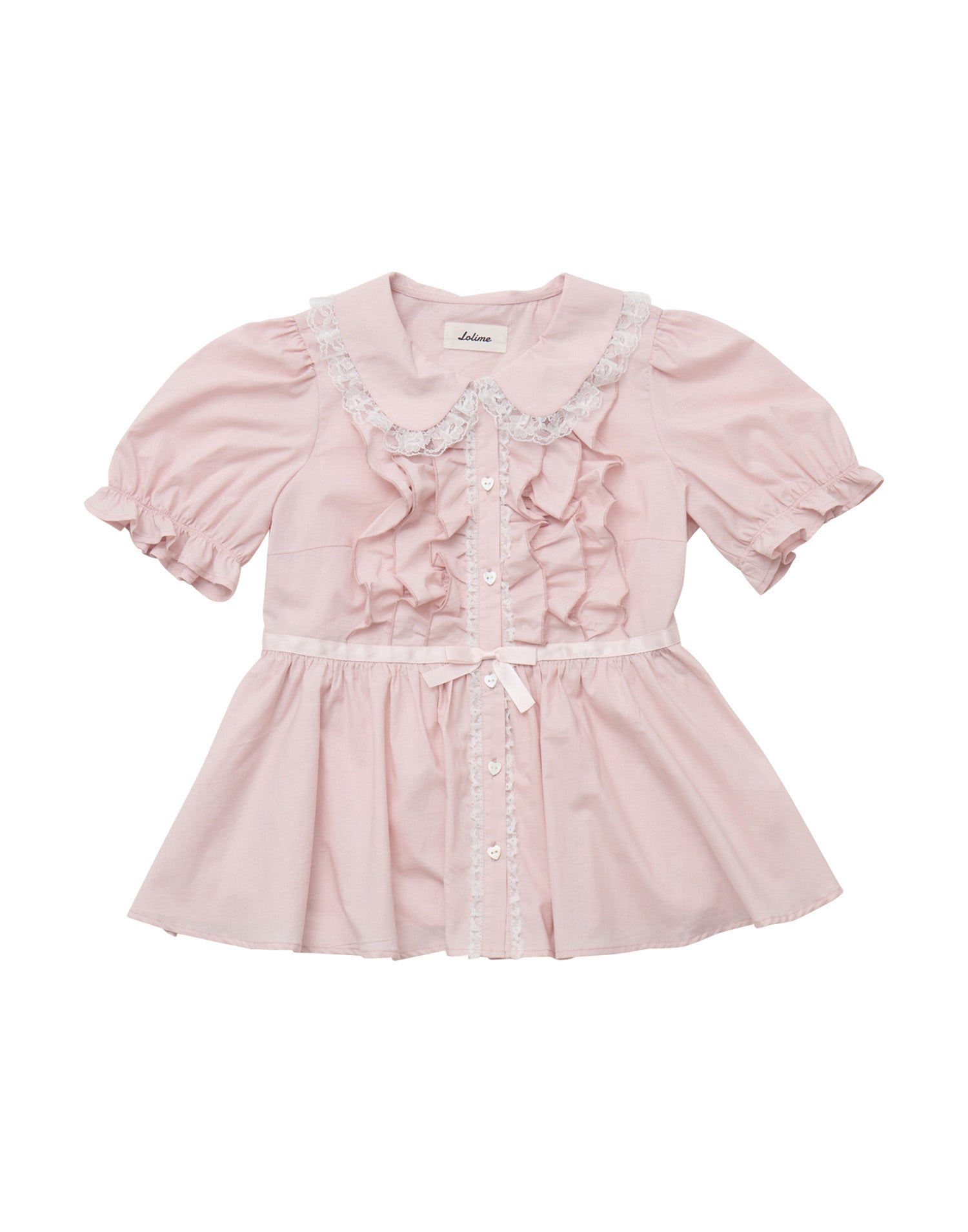 Lolime ribbon puff sleeve ruffle blouse