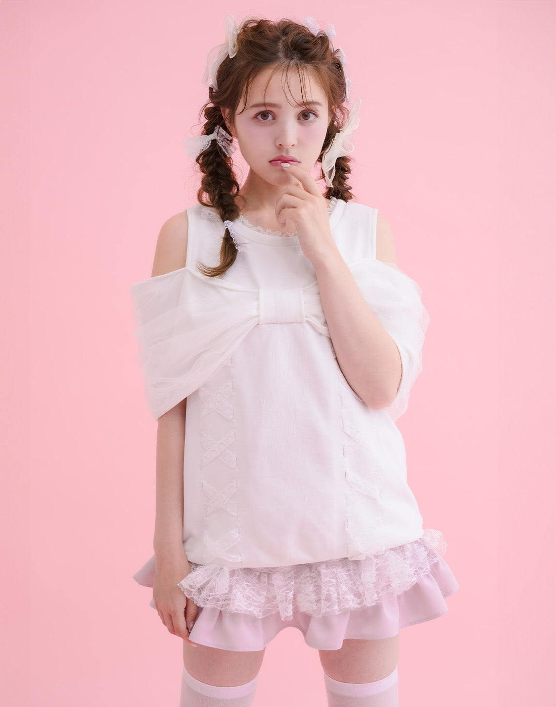 mellfy memory Tulle Ribbon Shoulder Sweat Tunic