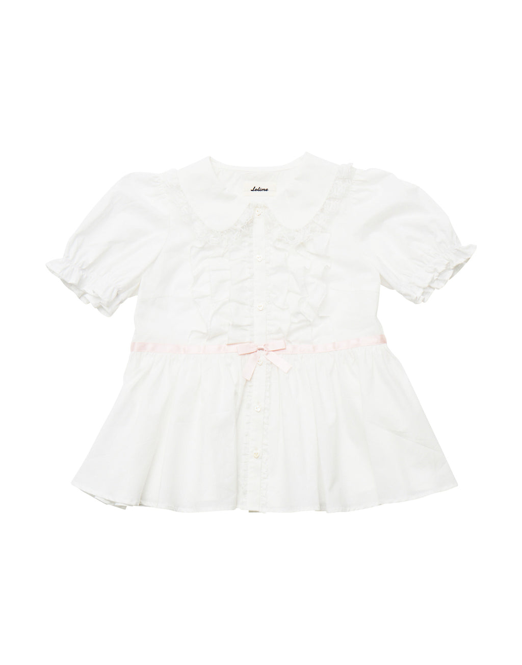 Lolime ribbon puff sleeve ruffle blouse