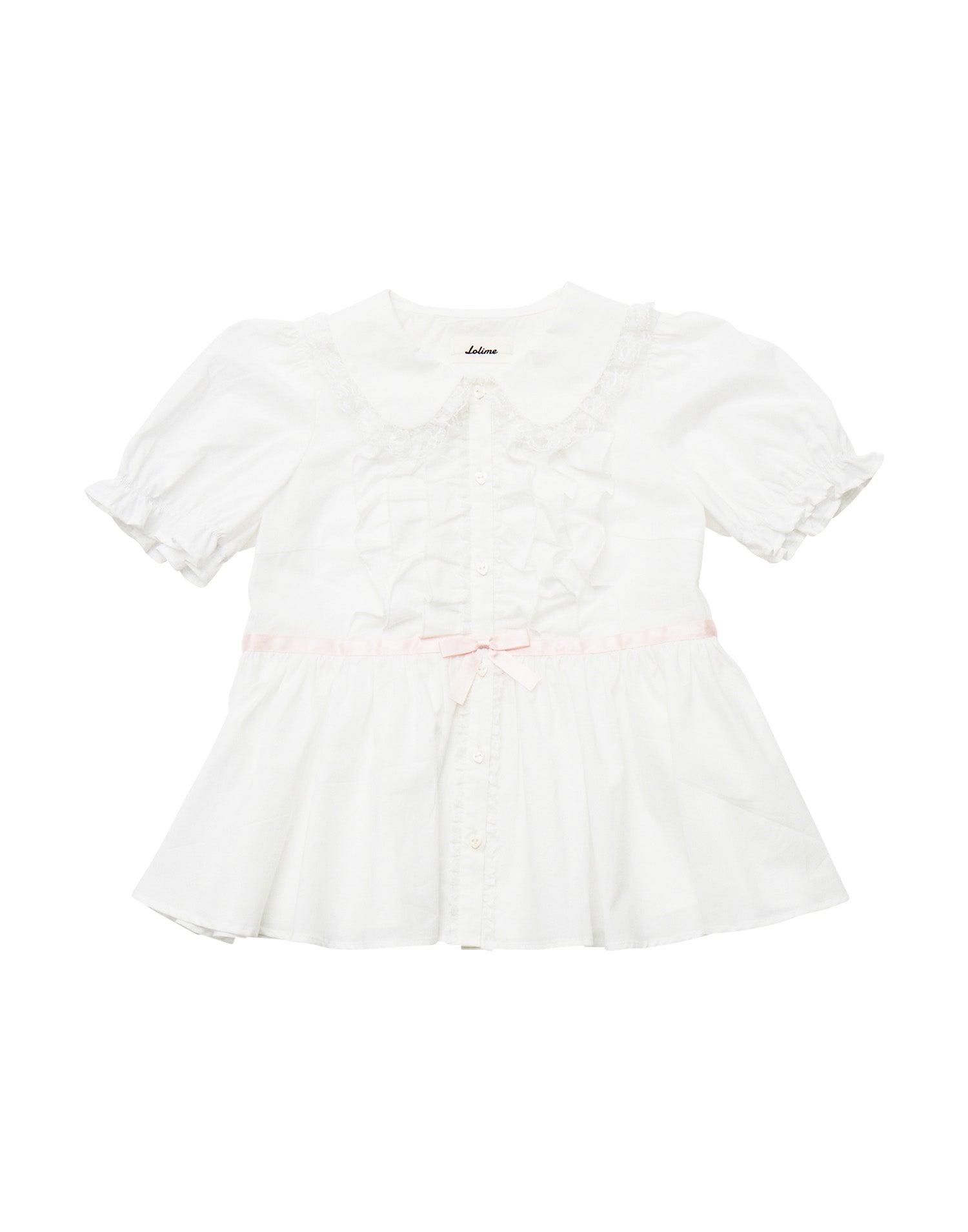 Lolime ribbon puff sleeve ruffle blouse